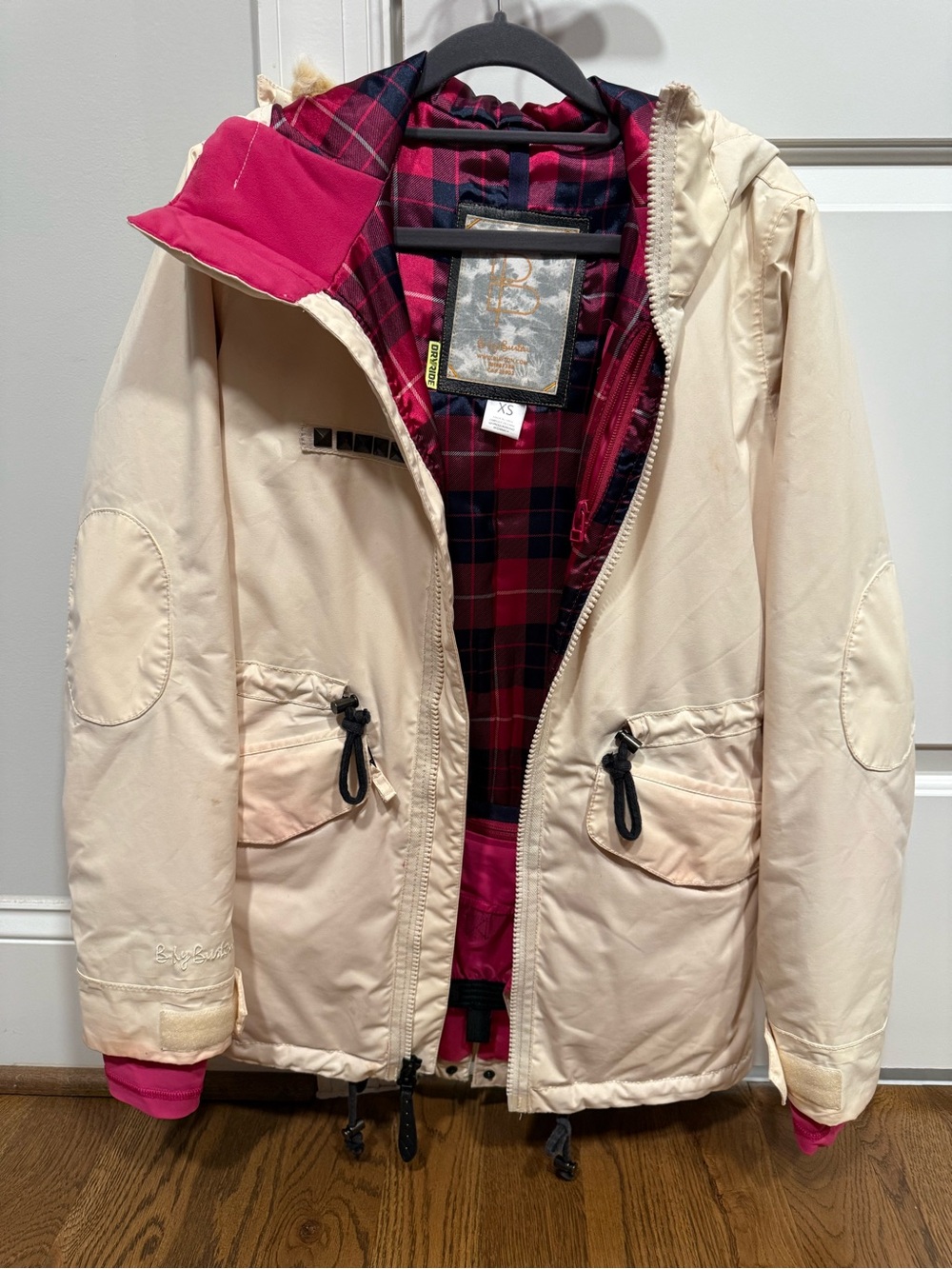 Women XS Cream and Pink Hooded Winter Jacket